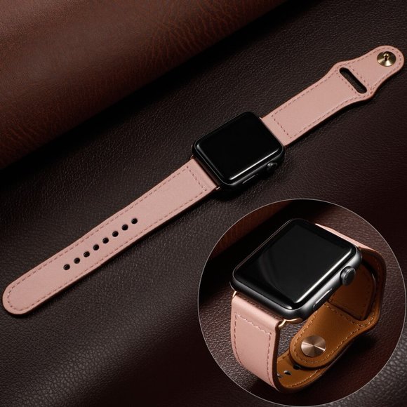 NEW[BAND] PINK Genuine Leather For Apple Watch - Picture 3 of 4